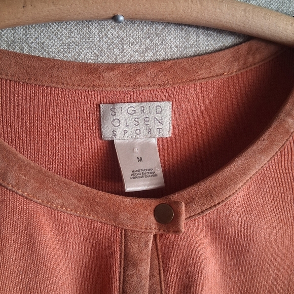Sigrid Olsen Sport Orange Sweater Cardigan Leather Trim Medium Fall Halloween - Picture 2 of 6